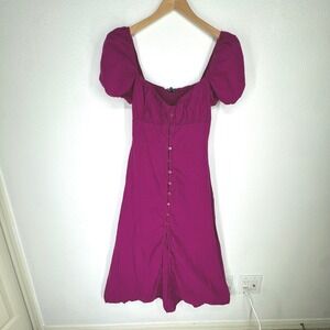 Zara Linen Milkmaid Button Midi Dress XS Pink Puff Sleeve Cottagecore Boho Flowy